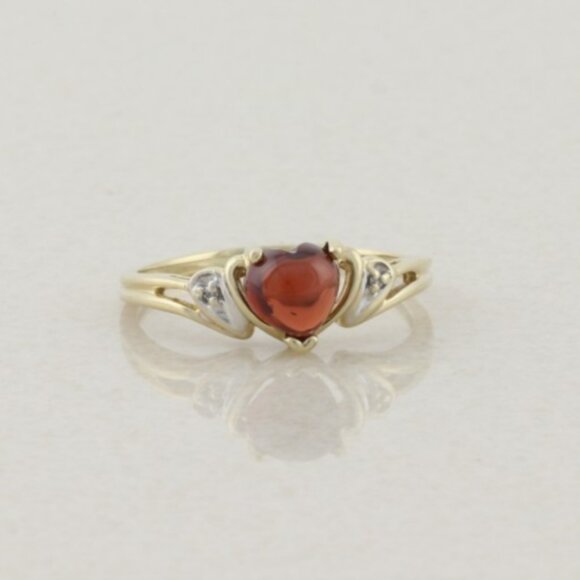 10k Yellow Gold Natural Garnet & Diamond Ring Size 7 1/4 - Picture 1 of 7